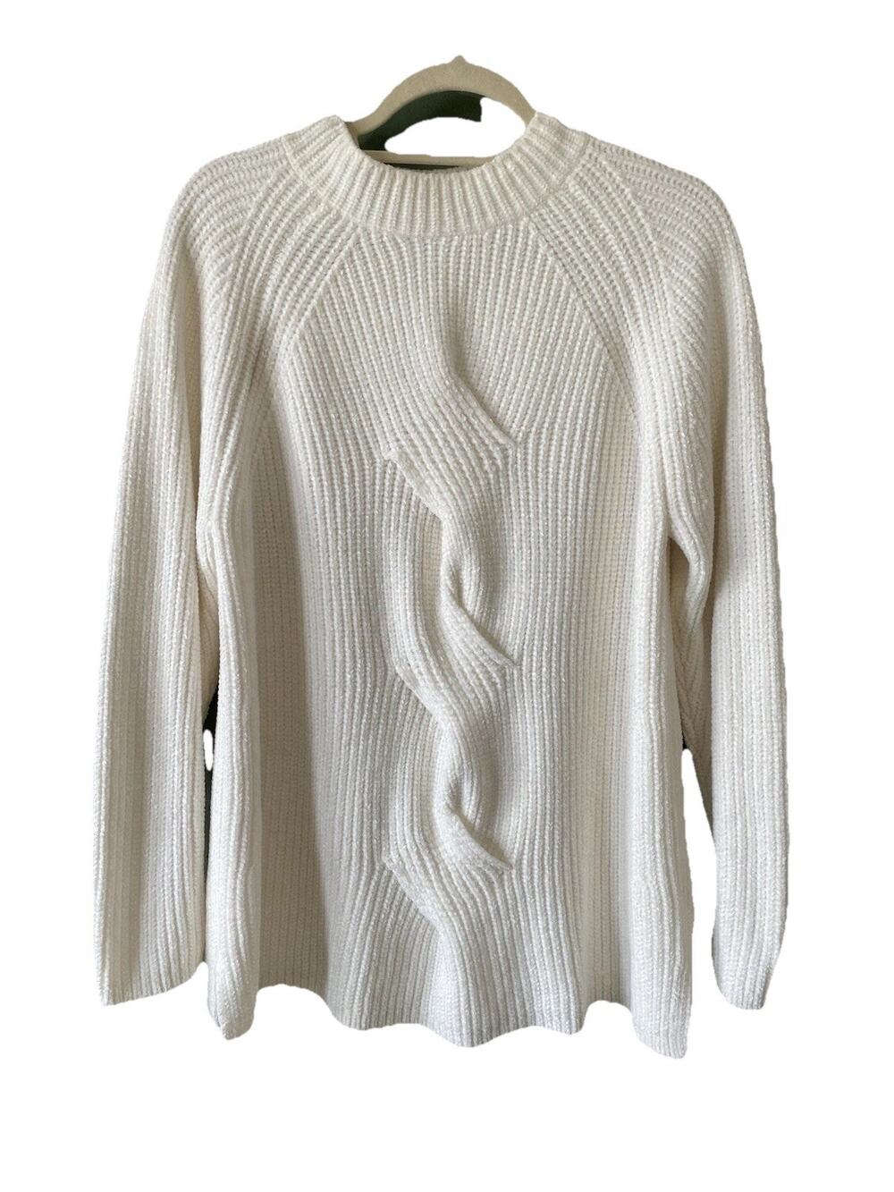 J Jill Sweater Women’s Size Large Classic White Chenille Knit Modest Pullover
